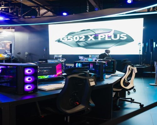 High-end PC gaming setup at an exhibition